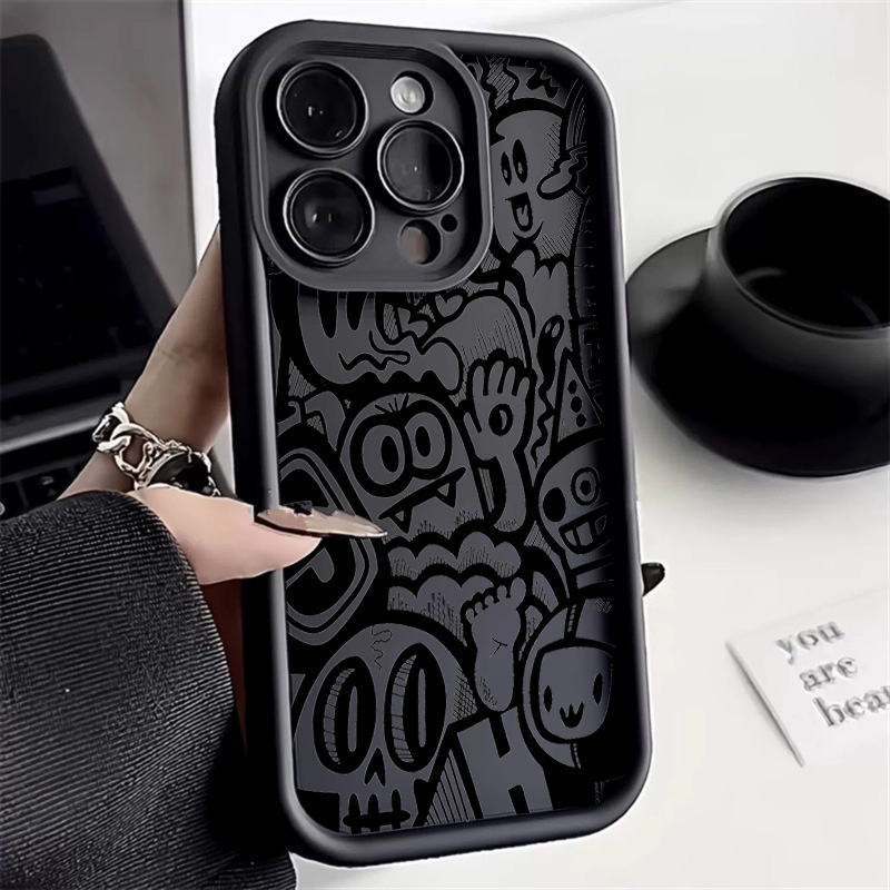 Phone Cases That Cover The Camera - غطاء هاتف بتصميم جرافيتي أسود لآيفون