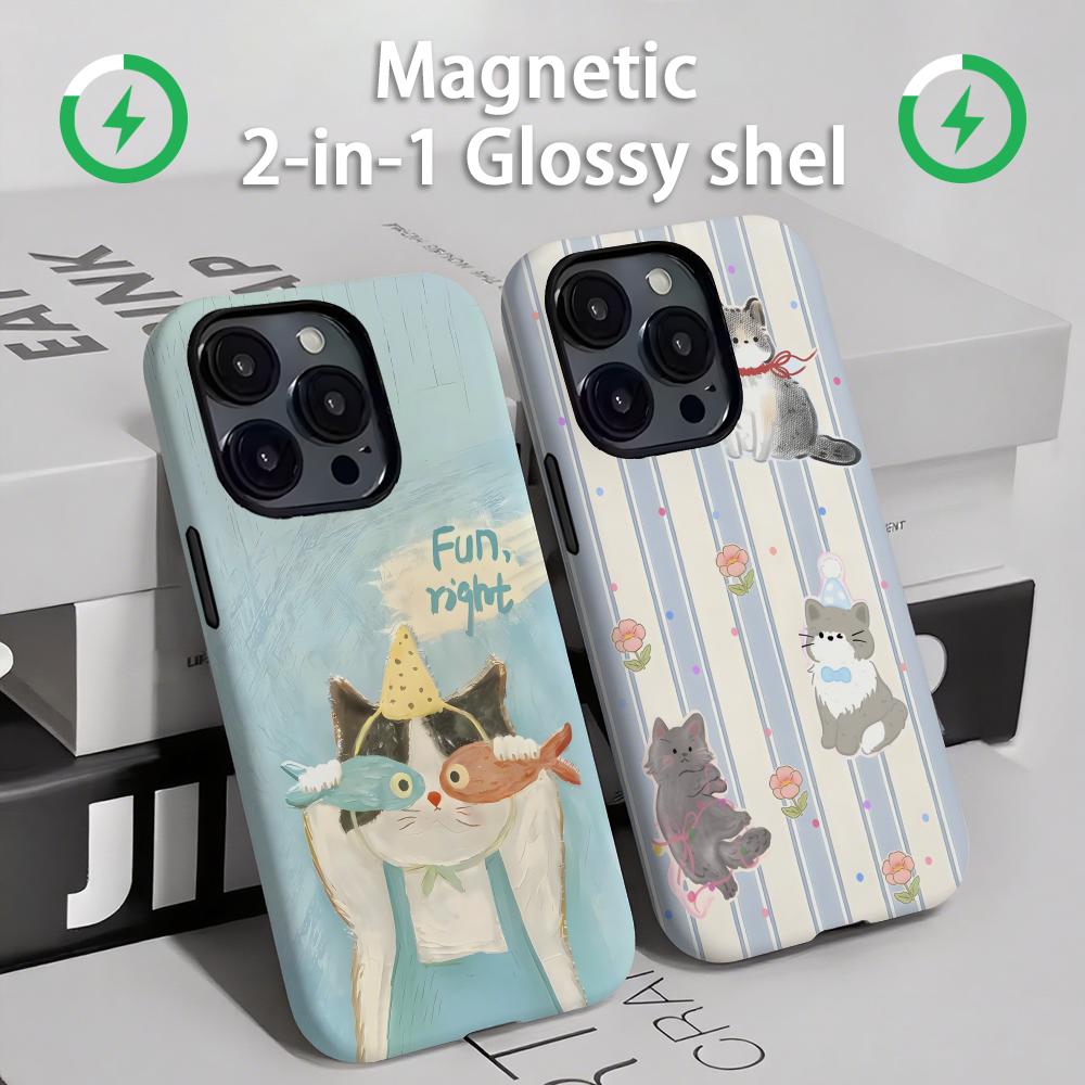 Phone Cases For Iphone 13 - حافظة هاتف لطيفة للقطط والكلاب مغناطيسية