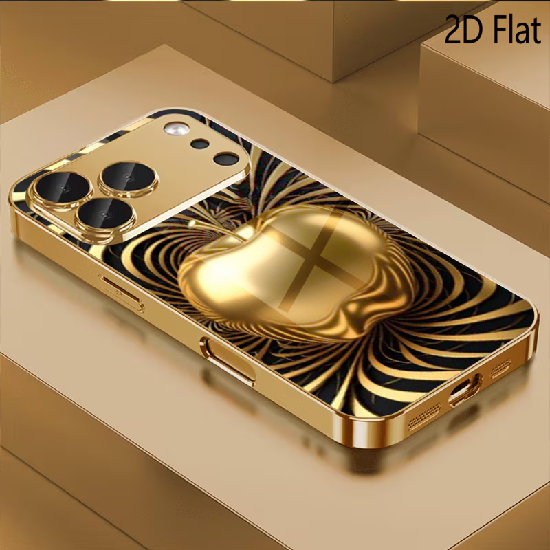 Phone Cases That Cover The Camera - تصميم زجاج مقوى بنقشة التفاحة الذهبية