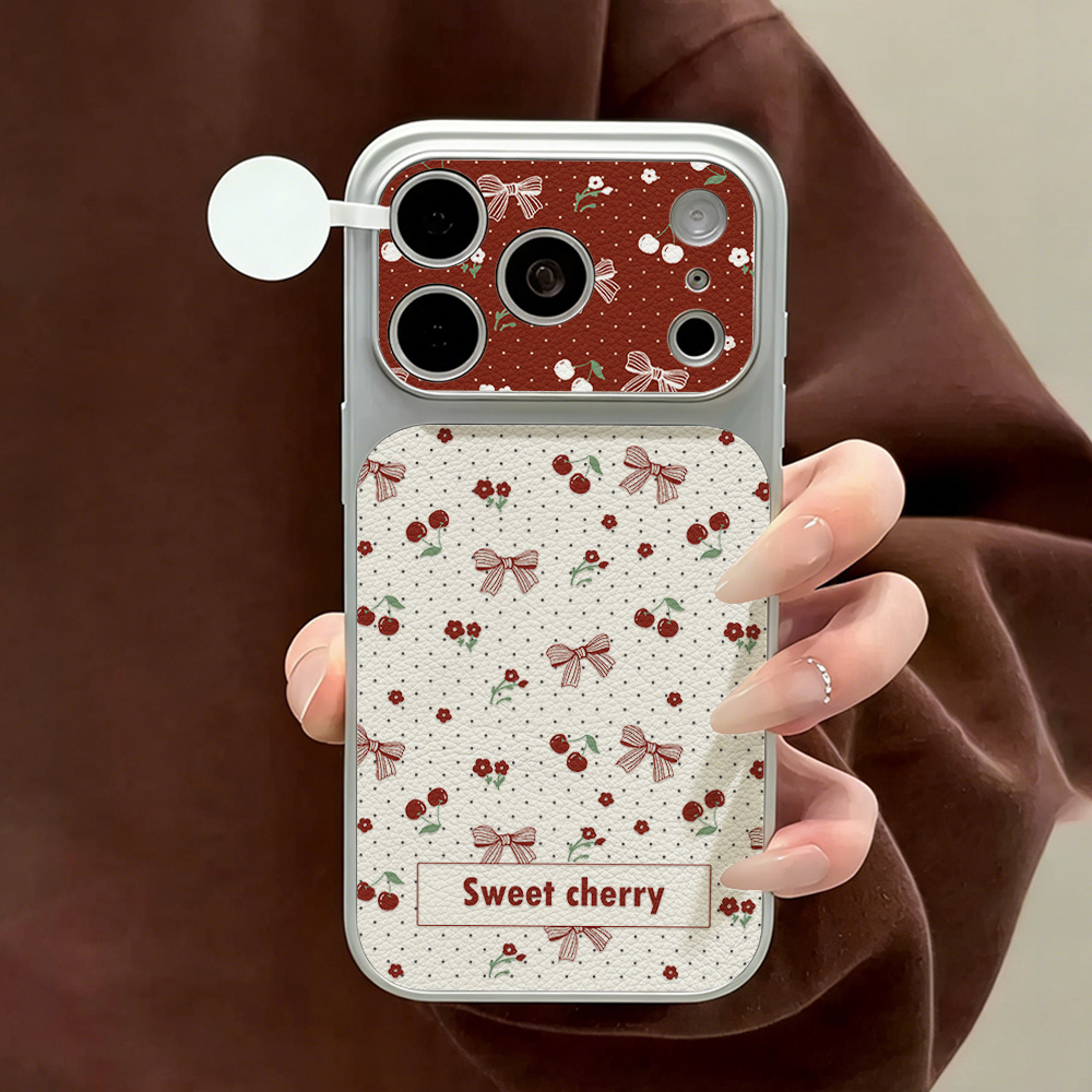Phone Cases That Cover The Camera - جراب هاتف جلدي بتصميم فيونكة الكرز