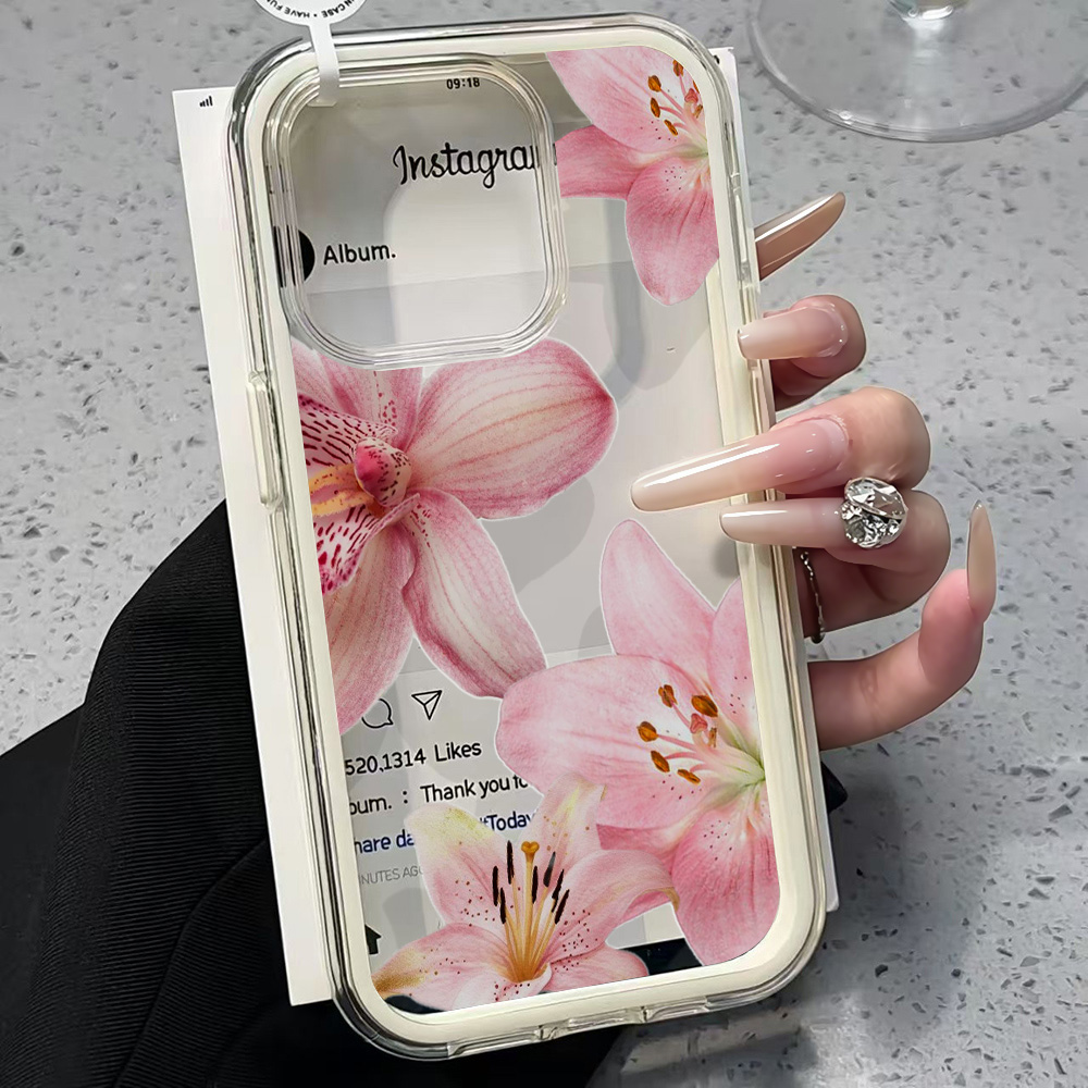 Phone Cases Durable - غطاء هاتف شفاف بتصميم زهرة الزنبق