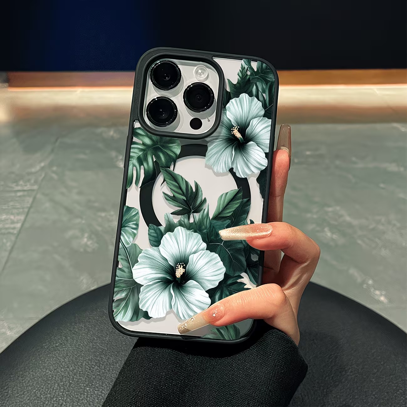 Phone Cases For Iphone 13 - غطاء هاتف شفاف بتصميم زهور خضراء